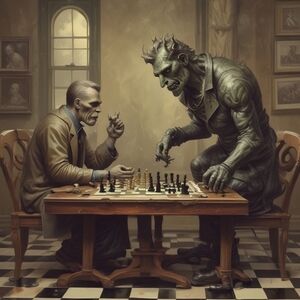 Chess Match Art Print - Gray and Brown